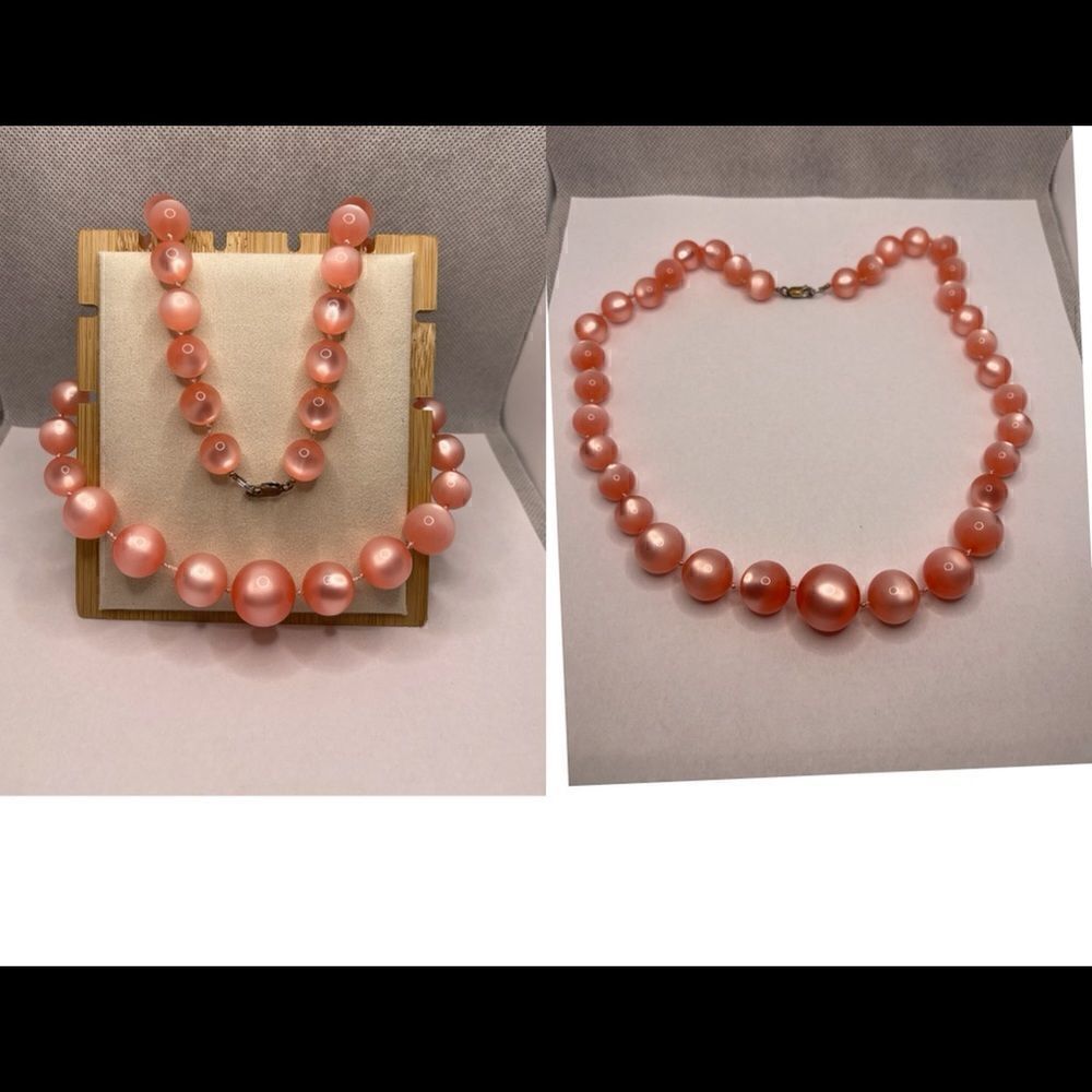 Necklace moon glow lucite 925 sterling pink